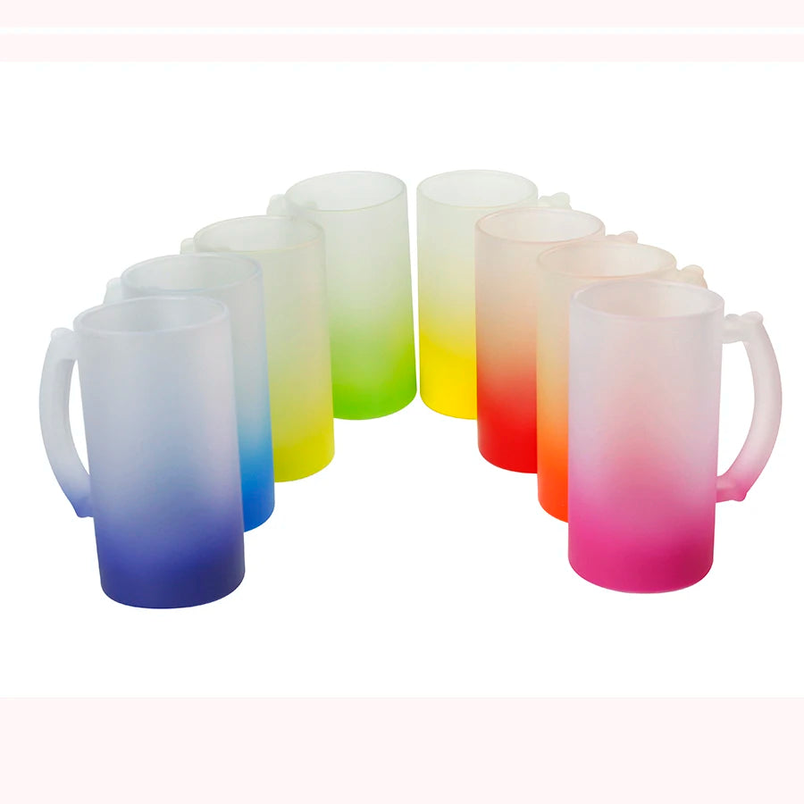 Topjlh Sublimation 16oz Blank Wholesales Heavy Based Custom Gradient Color Custom Logo Frosted Large Beer Glass Mug with Hand