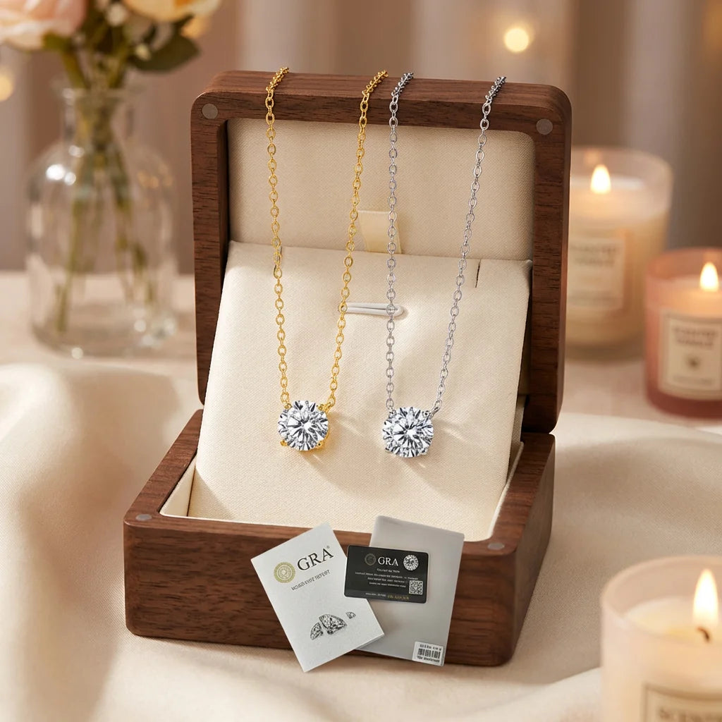 Classic 925 Sterling Silver Simple Solitaire 6mm 0.8ct Moissanite VVS 18k Gold Plated Women's Necklace Jewelry Wholesale