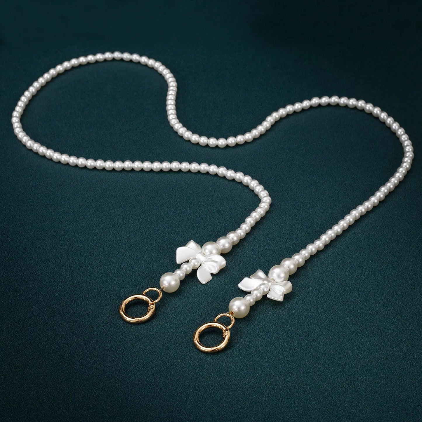 Elegant Pearl Beaded Chain Strap with Bow Accents and Gold Rings DIY Bag Accessories for Unique Decorations