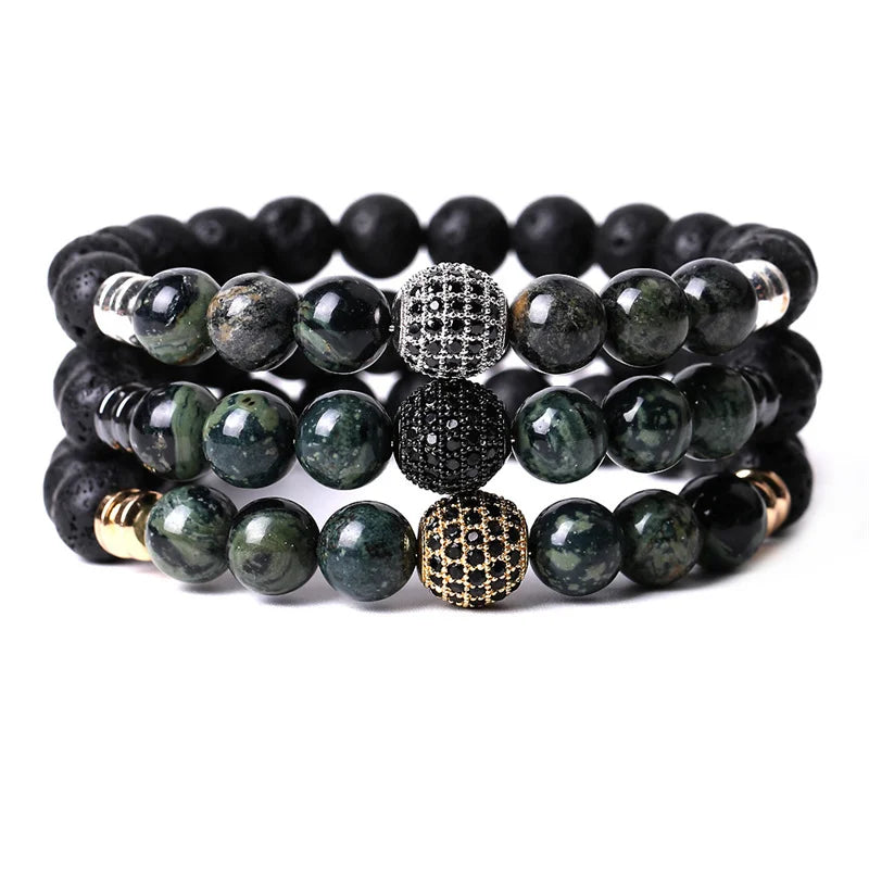 Wholesale Tiger Eye Lava Howlite Micro Pave Ball Bracelets Red Yellow Natural Stone Women Men Fashion Jewelry Bracelets Bangl
