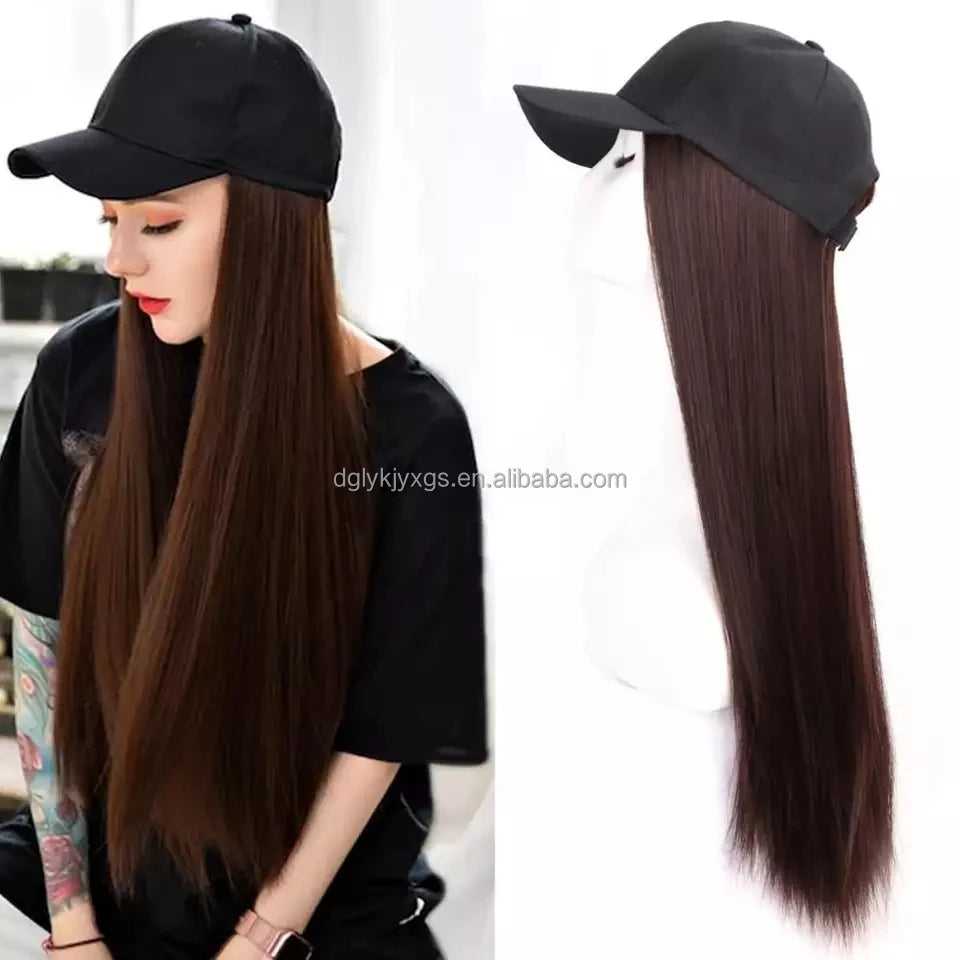 Womenlonnewynthetidenimeball Hair Wig Brown Straight Wigs Naturally Connect Synthetic Hat Wig Womentable for Girl Support 22i