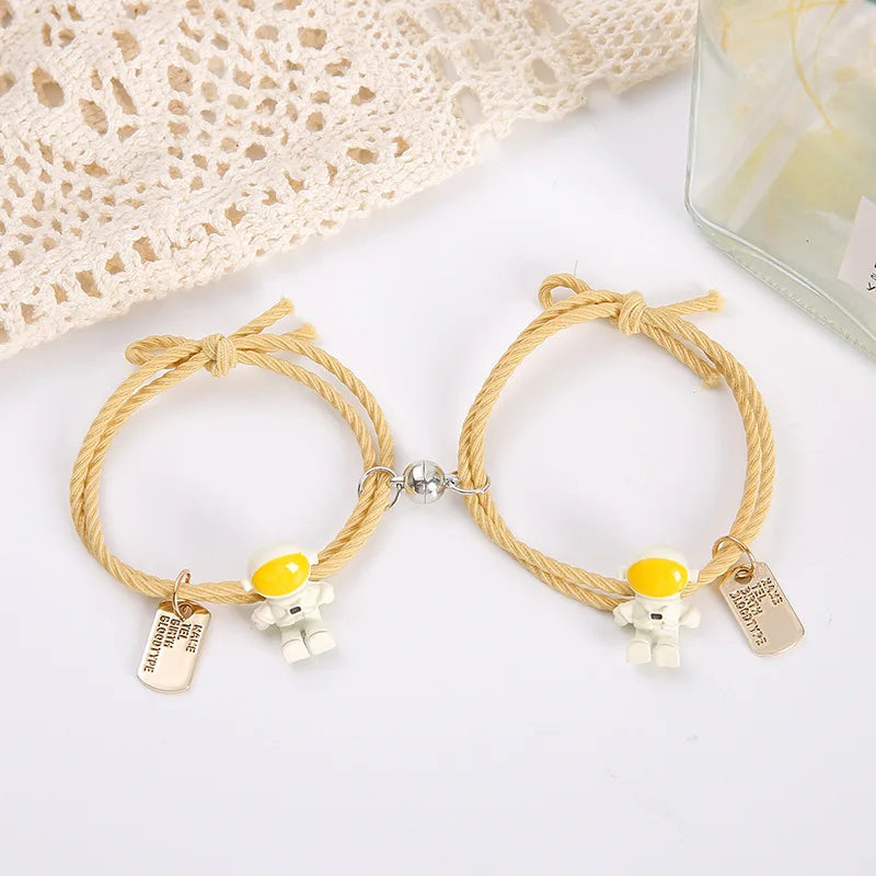 Astronaut  Knitting Magnetic Hair Elastic Bracelet for Couple 2pcs/set KIB088