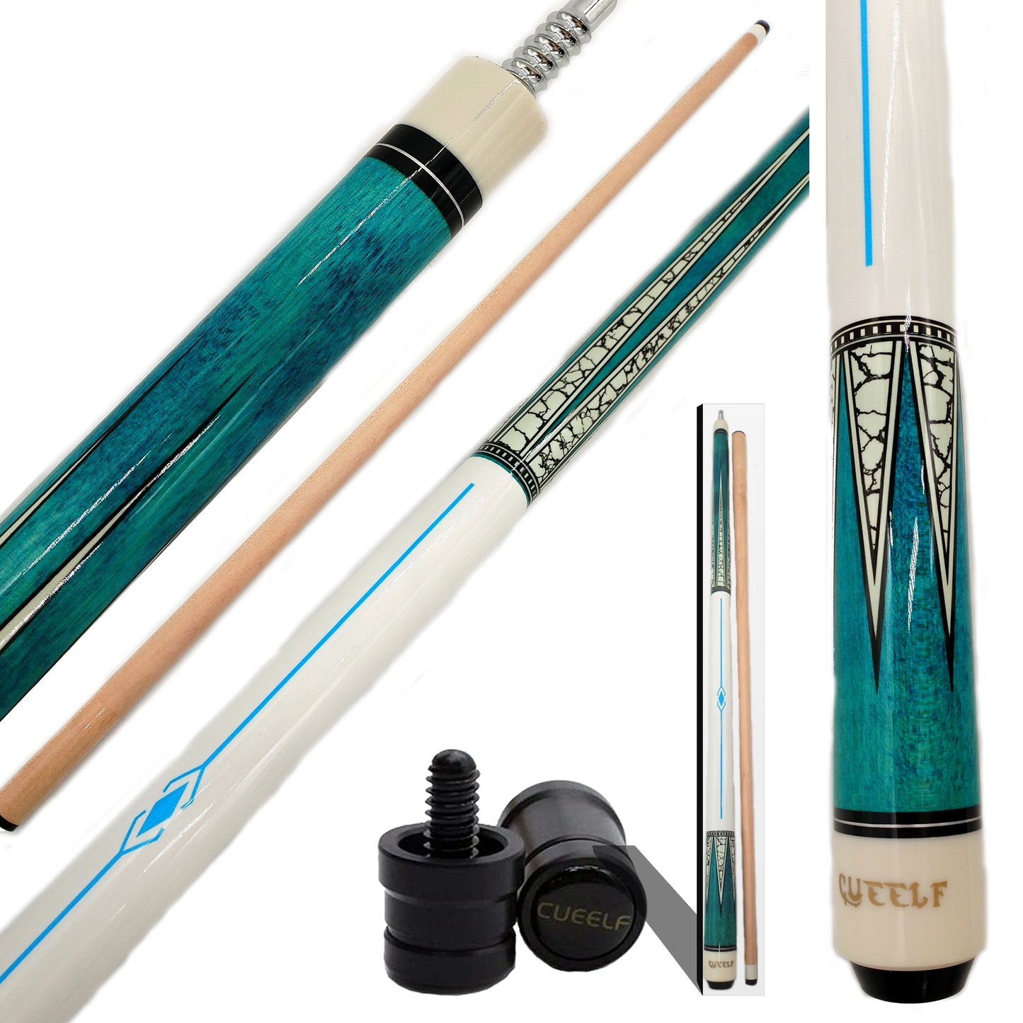 Cueelf Professional Pool Cue 490g-500g Carom Snooker & Billiard Cues with 12-12.5mm Tip Size Maple Butt Sleeve Radial Joint