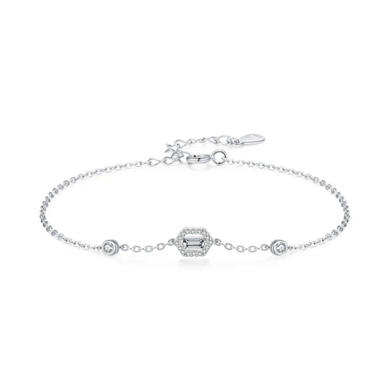 SL1636 925 Sterling Silver Fashion Geometric Design Dazzling CZ Link Chain Bracelet for Women Girls Party Accessories Jewelry