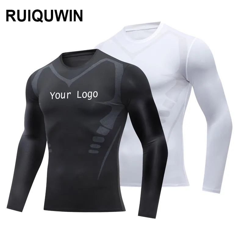 RUIQUWIN OEM Men's Quick Drying High Elastic Bodysuit Basketball Cycling Running Training T Shirt Long Sleeve Top