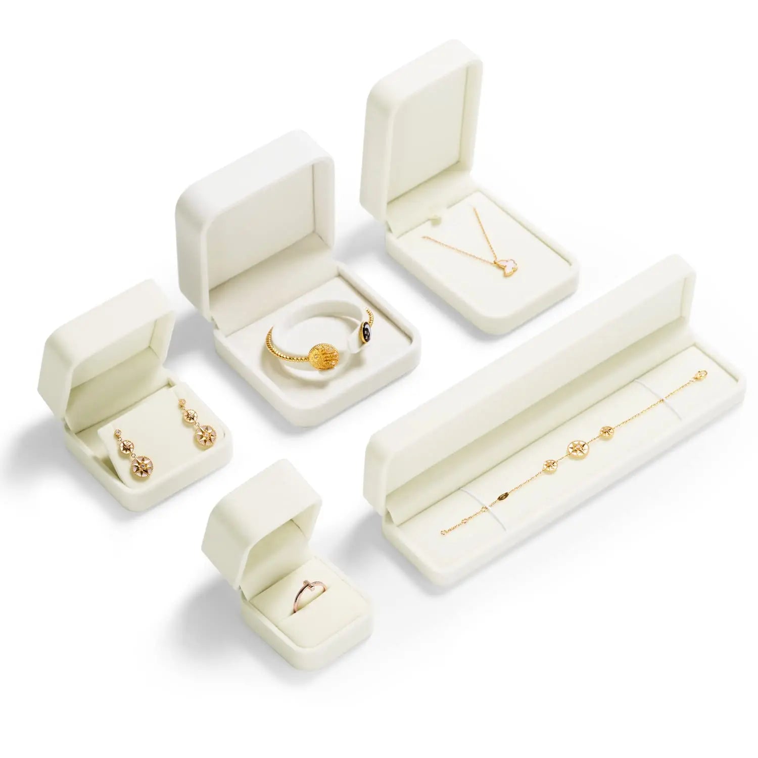 Customized High End White Velvet Ring Box Earrings Necklaces Bracelets Gift Packaging Box Velvet Jewelry Ring Box
