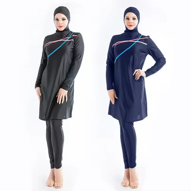 Full Covered Hijab Burkini Muslim Swimsuit Long Sleeve 3pcs Muslimah Swimwear M-6XL for Woman