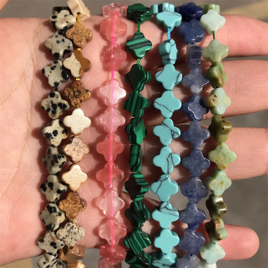 8*8*3mm Clover Beads Natural Stone Crystal Clover Shape Stone Spacer Beads for Jewelry Making Necklace