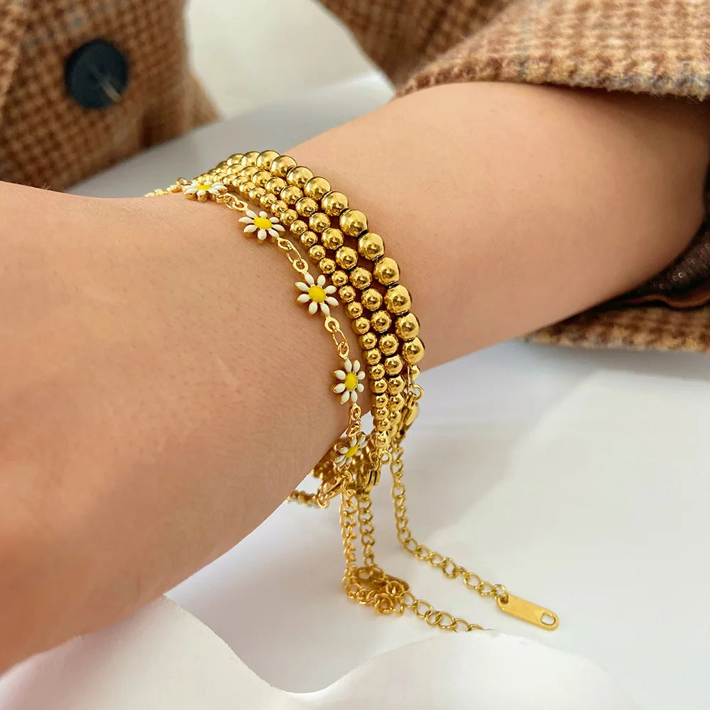 Fashion Trends New Products 2024 3mm 4mm 5mm 18K Gold Plated Stainless Steel Bead Bracelet for Women