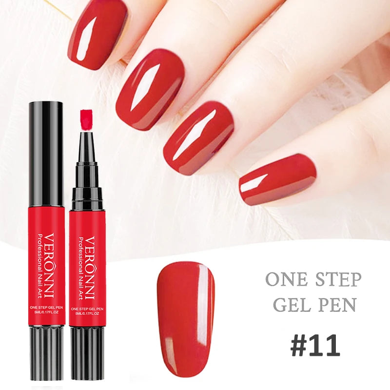 12-Color One-Step UV Gel Nail Polish Pen 3-in-1 DIY Base-Free Top Coat