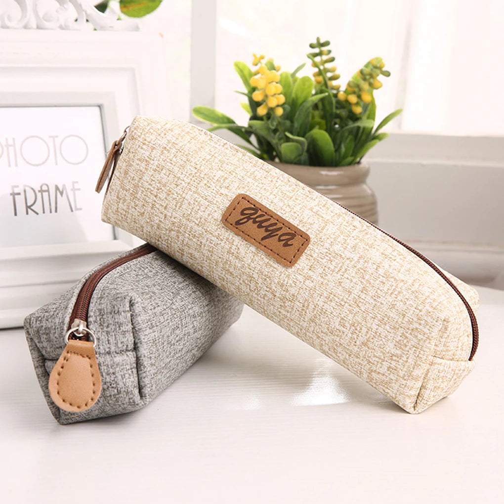 Durable Cotton Fabric Canvas Cartoon Pen Pencil Zipper Bag Student File Pockets for College Students