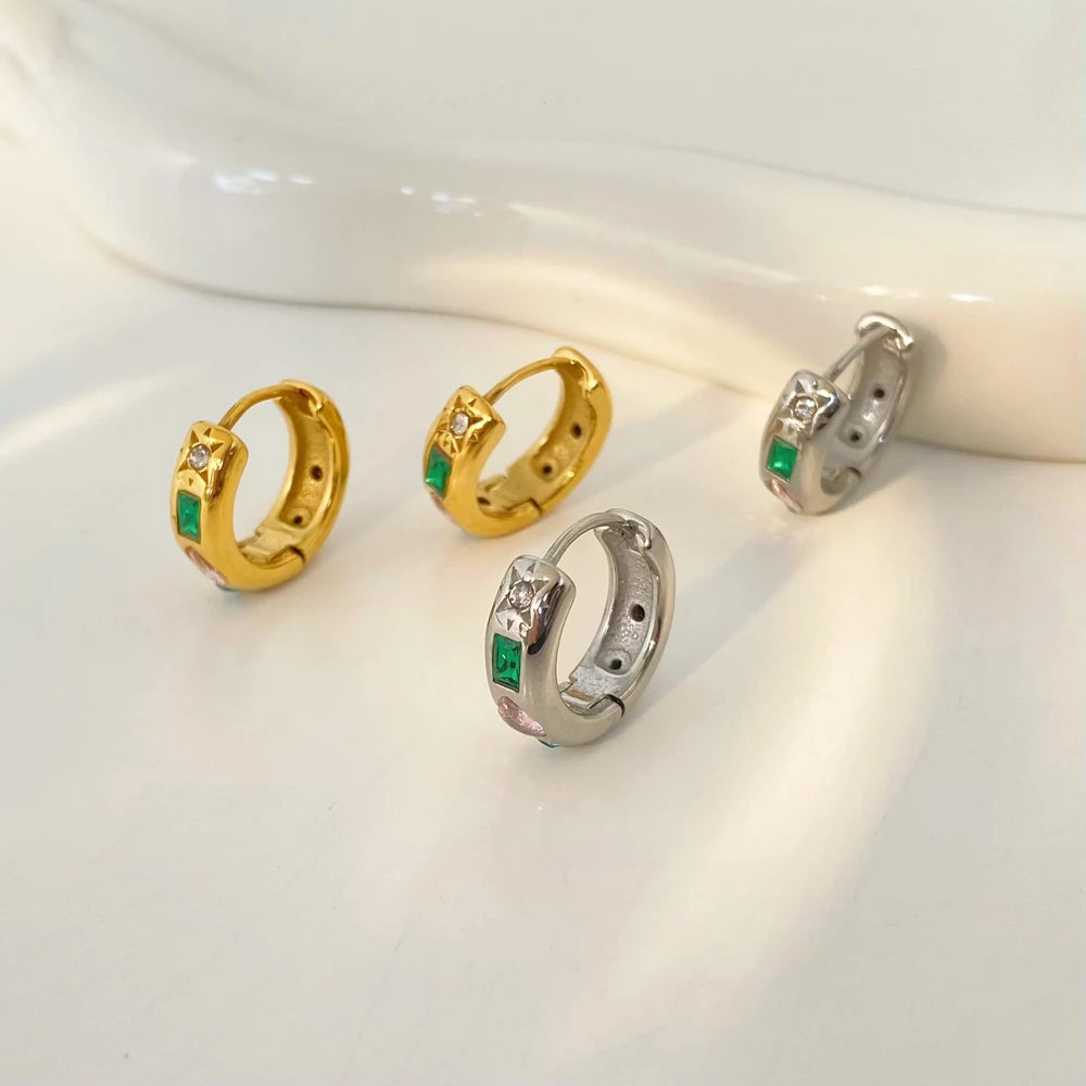 Stainless Steel Plated 18K Gold Ring Fashion Jewelry Geometric Micro Inlaid Water Droplet Zircon Earrings