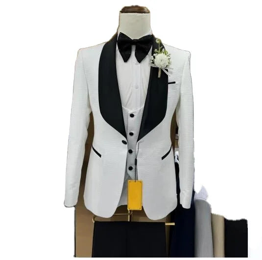 White Men Suits Blazers Groom Business Groomsmen Wedding 3 Pieces ( Jacket +Waistcoat+Pants) Man Suits MS726