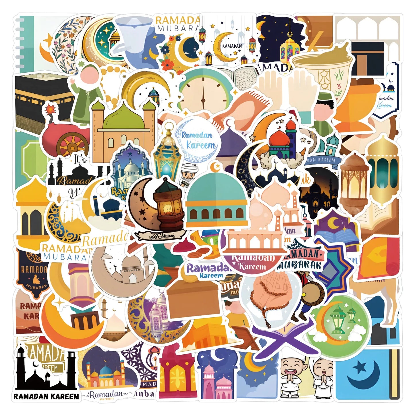 2024 NEW 120PCS Muslim Cartoon Mubarak Ramadan Kareem Stickers