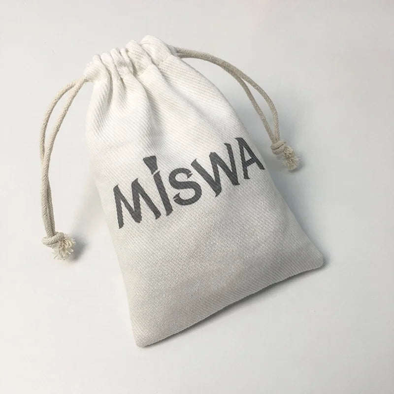 Wholesale White Twill Cotton Cosmetic Pouch Gift Drawstring Bag with Custom Logo for Perfume Shampoo Jewelry and Skin Care