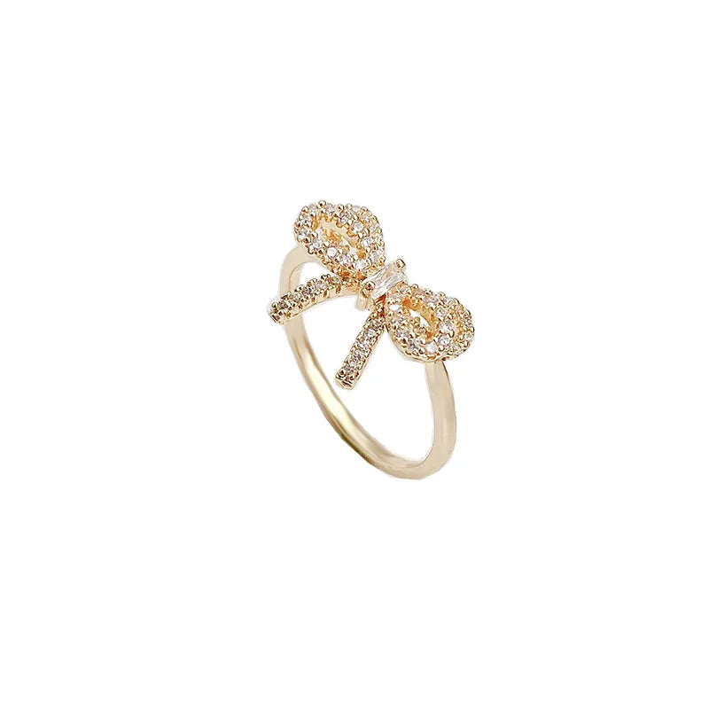 Light Luxury Personalized Micro Zircon Diamond Rings Gold Plated Rings Adjustable Index Finger Bow Rings
