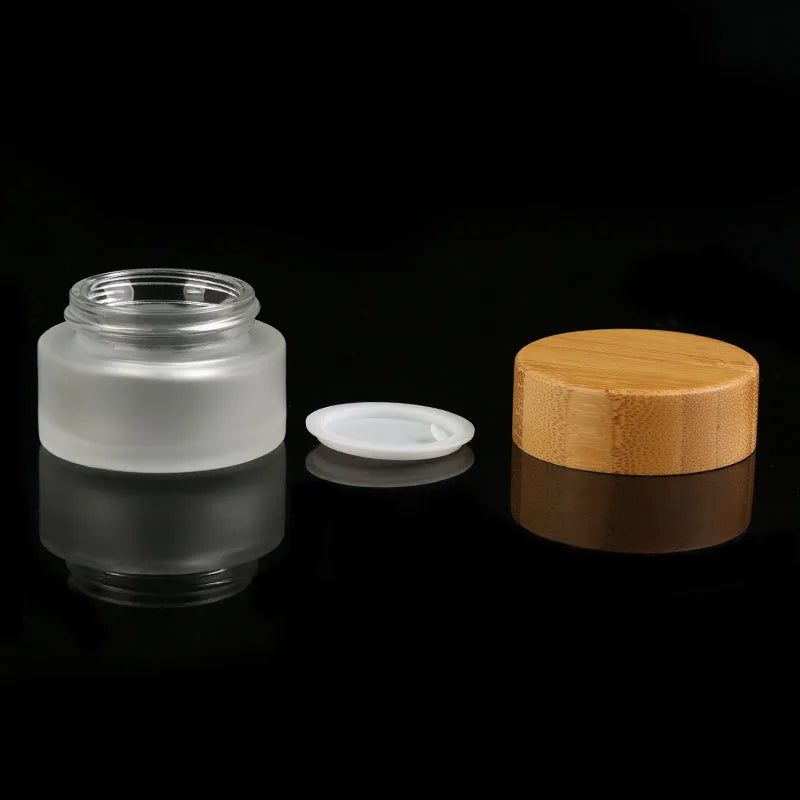 50g  Frosted Glass Jar Bamboo Cosmetic Jar with Bamboo Screw Lid