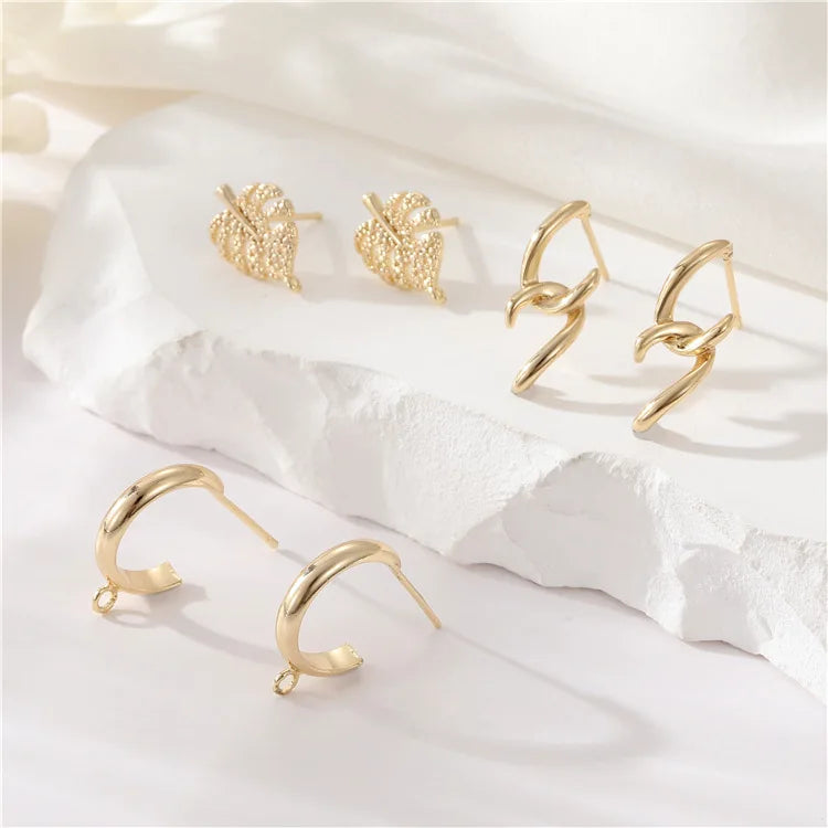 Wholesale Gold Plated Earrings With Hoop Leaf Earrings Glossy Hypoallergenic Hypoallergenic Needle Diy Earring Accessories