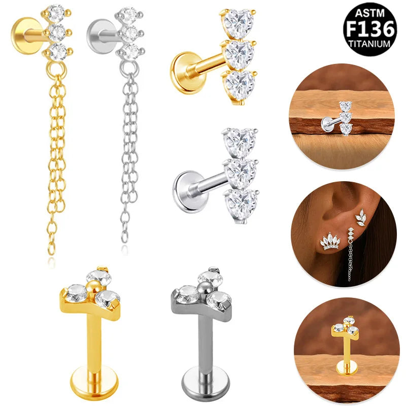 Gaby ASTM F136 Titanium Threadless Labret Ring Multi-layered Chain Lip Rings Helix Piercing Wholesale Earring Piercing Jewelr