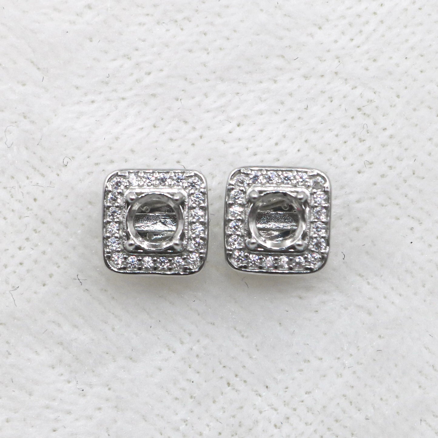 Sterling Silver 4*4mm Semi Mount Stud Earrings Empty Support Blank Claws Setting S925 Base Without Center Stone for DIY Inlay