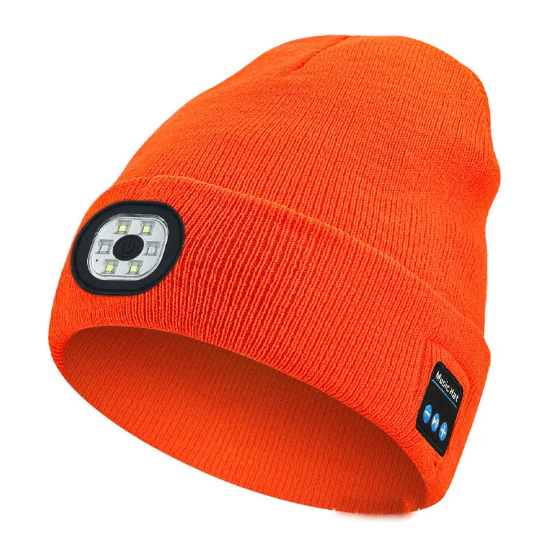 Wholesale Winter Led Lighted Wireless Bluetooth 5.0 Music Hat Headlight Unisex Musical Knitted USB Rechargeable Cap