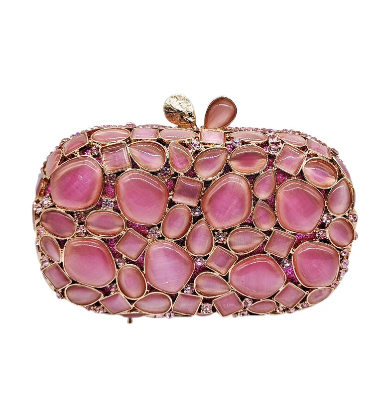 Stylish and Luxurious Pink Handbag Crystal Clutch Hollowed-Out Diamond Party Rhinestone Purse Dinner Bag