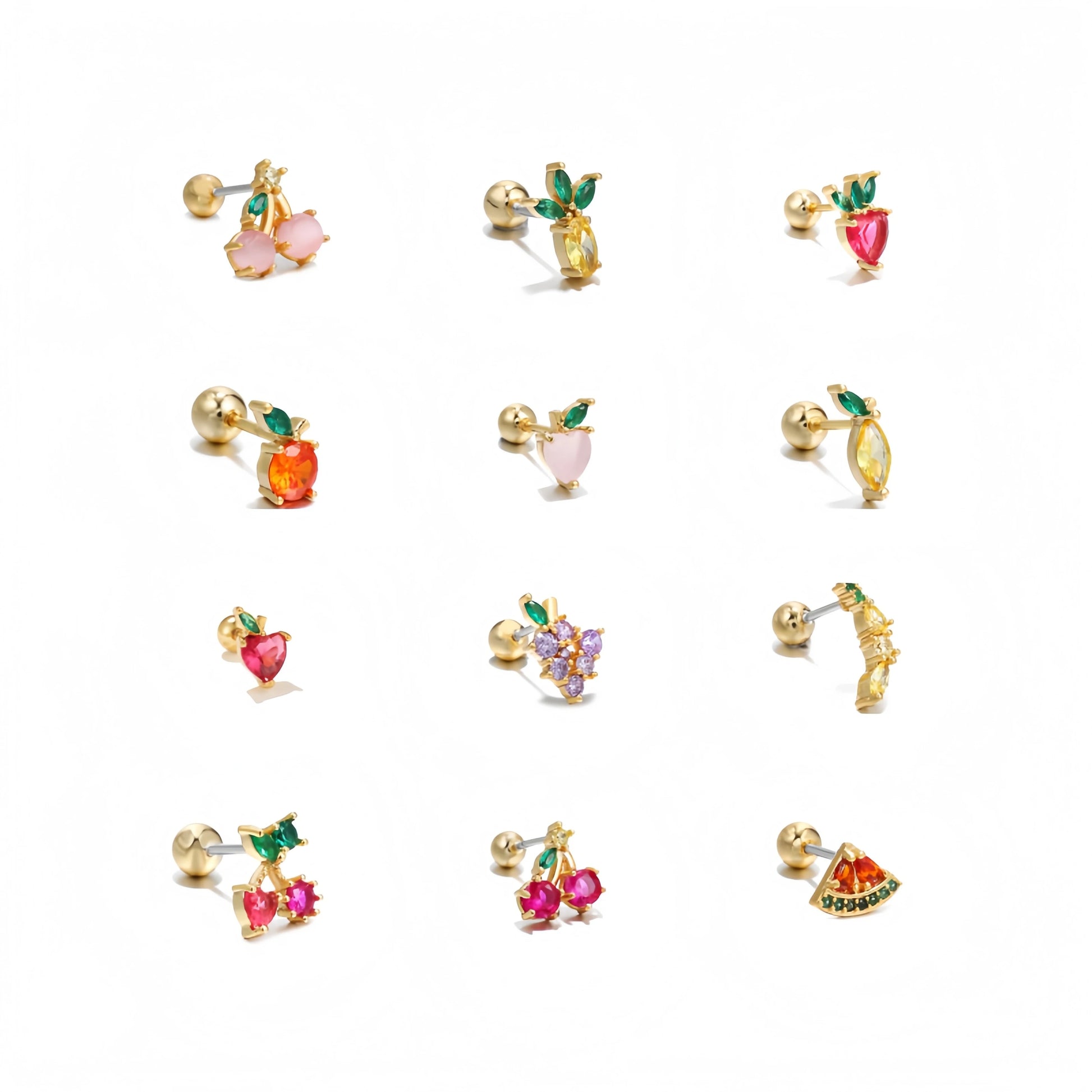 ZUOLA Fashion Piercing Jewelry Colorful Zircon Non-Fading Earrings Screw Twist Ball Piercing Fruit Ear Bone Stud