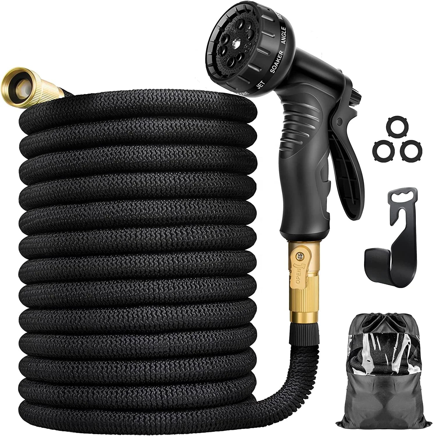 Expandable Garden Hose With 10 Functions  Nozzle 3/4 Inch Solid Brass FittingsLightweight & Non-kink Water Hose
