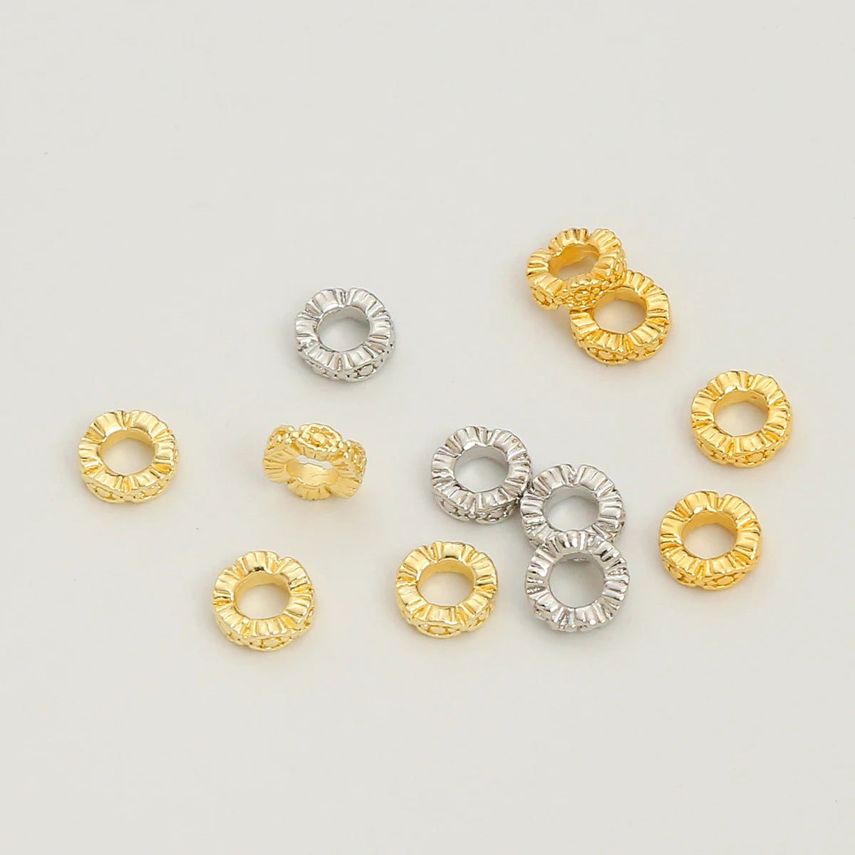 18K Gold Plated Brass Round Beads for Jewelry Making Wavy Septal Bead for Jewelry Accessory Large Hole Pattern Loose Bead