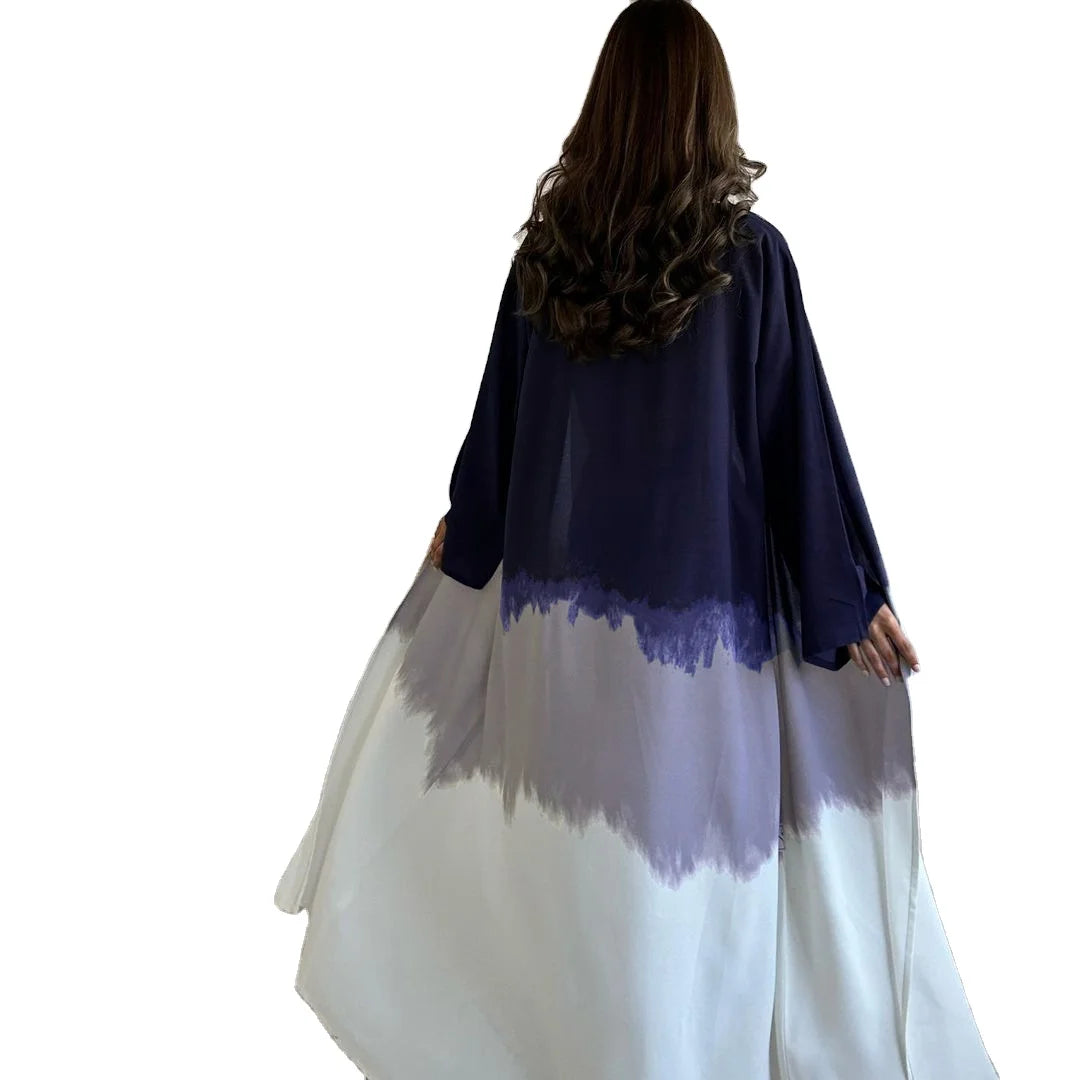 2026 New Fashion Muslim Tie-dye Polyester 2 Pcs Suits Free Size Ombre Abaya Sets