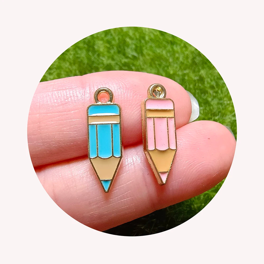 Pencil Shape Colorful Enamel Pendant Charms Zinic Alloy Metal Pendant for Keychain Bracelet Necklaces Jewelry