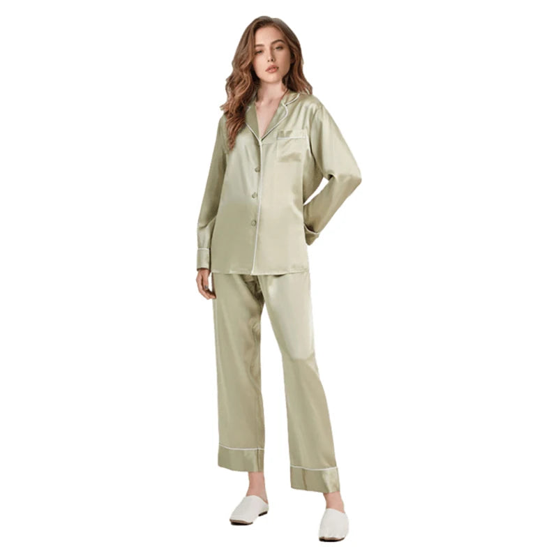 Good Quality Multiple Sizes Smooth Soft Natural Full Sleeves Women Silk Pajamas for Sleep