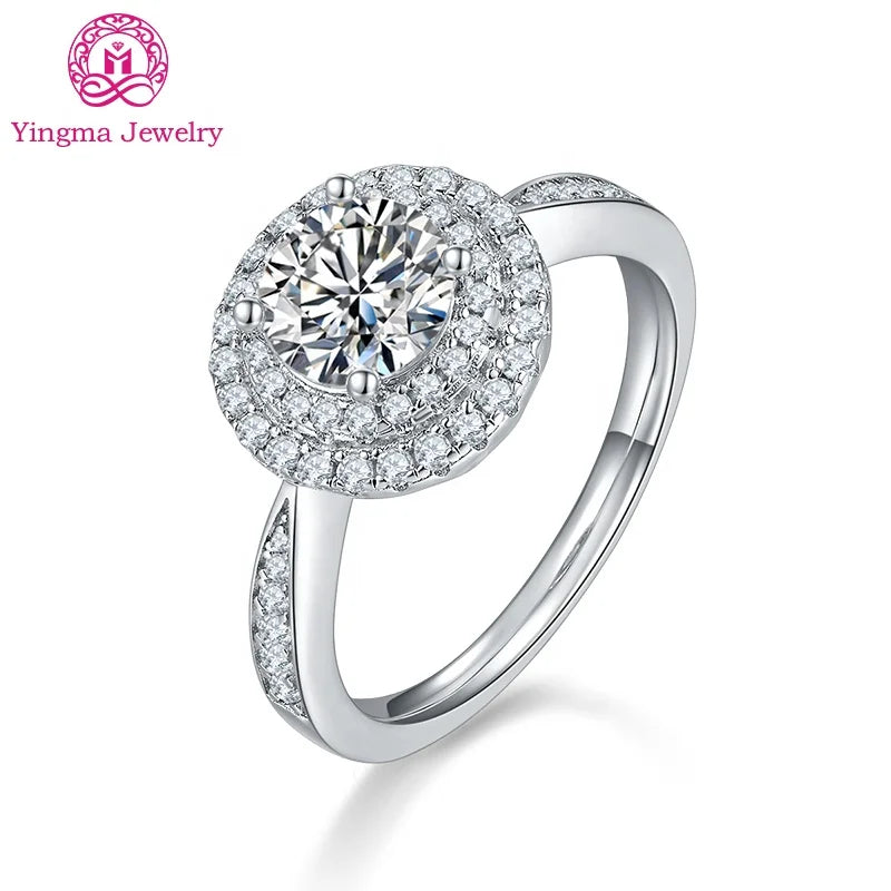 Double Rows of Luxurious Inlaid Mossanite Women Ring 925 Silver 1.0ct 6.5 mm White Color Round Shape MoIssanite Engagement Ri