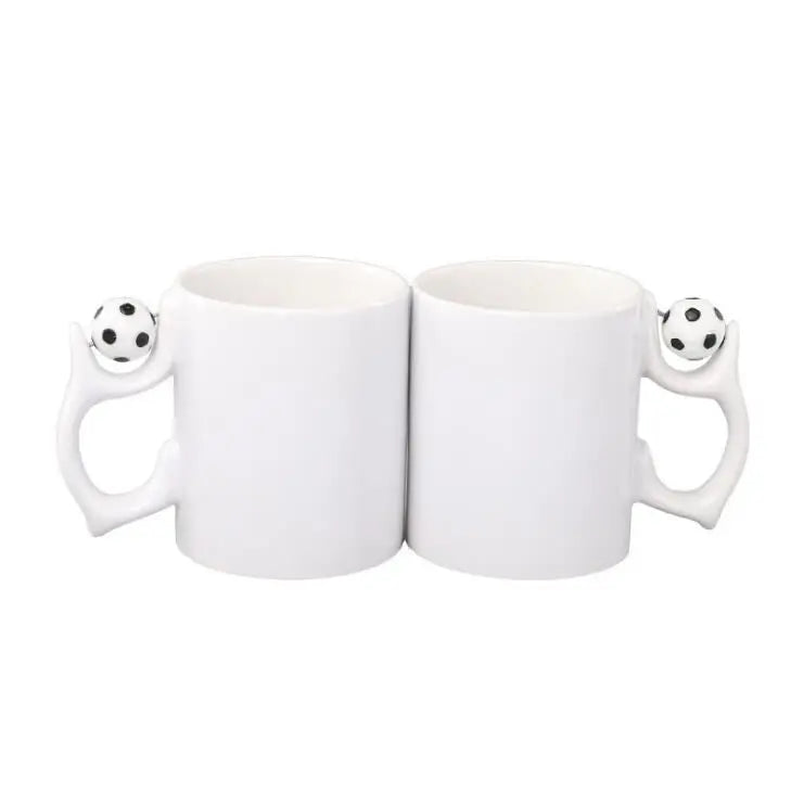 Rubysub M008 Hot Selling Ceramic Cup Customized Football Handle Mug 11oz Special Handle Sublimation Blank White Sports Mugs