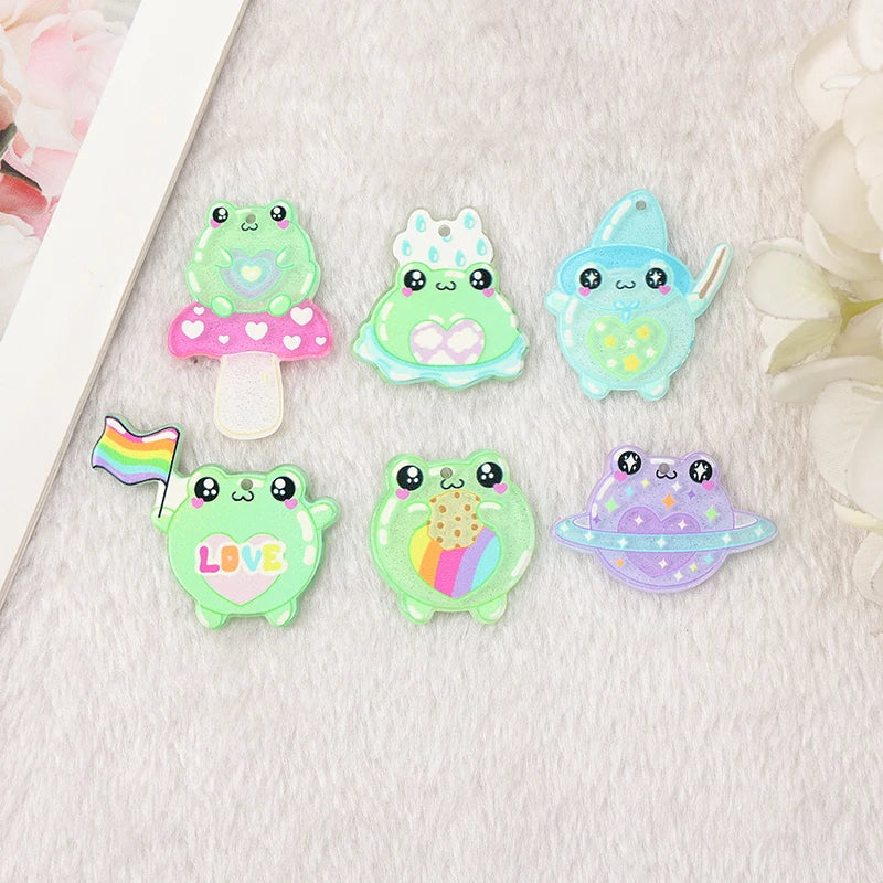 Funny Cute Love Frog Charms Swimming Animal for Earring Keychain Pendant Necklace Diy Making