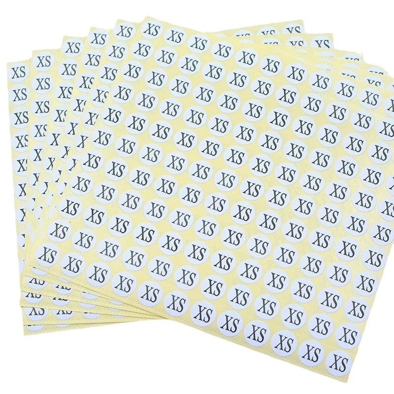 Size With Circle on White Background Adhesive Apparel Size Stickers