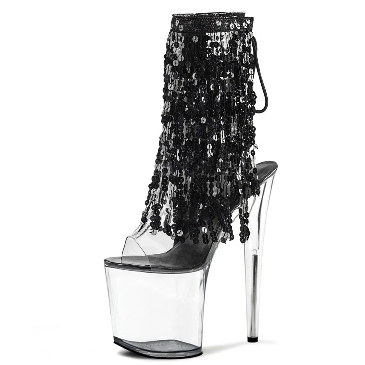 8Inch Pole Dance Shoes Glitter Fringe Open Toe Exotic Dancer Fashion Platform New 20cm Ankle Boot Stripper Heels Bling Nightc