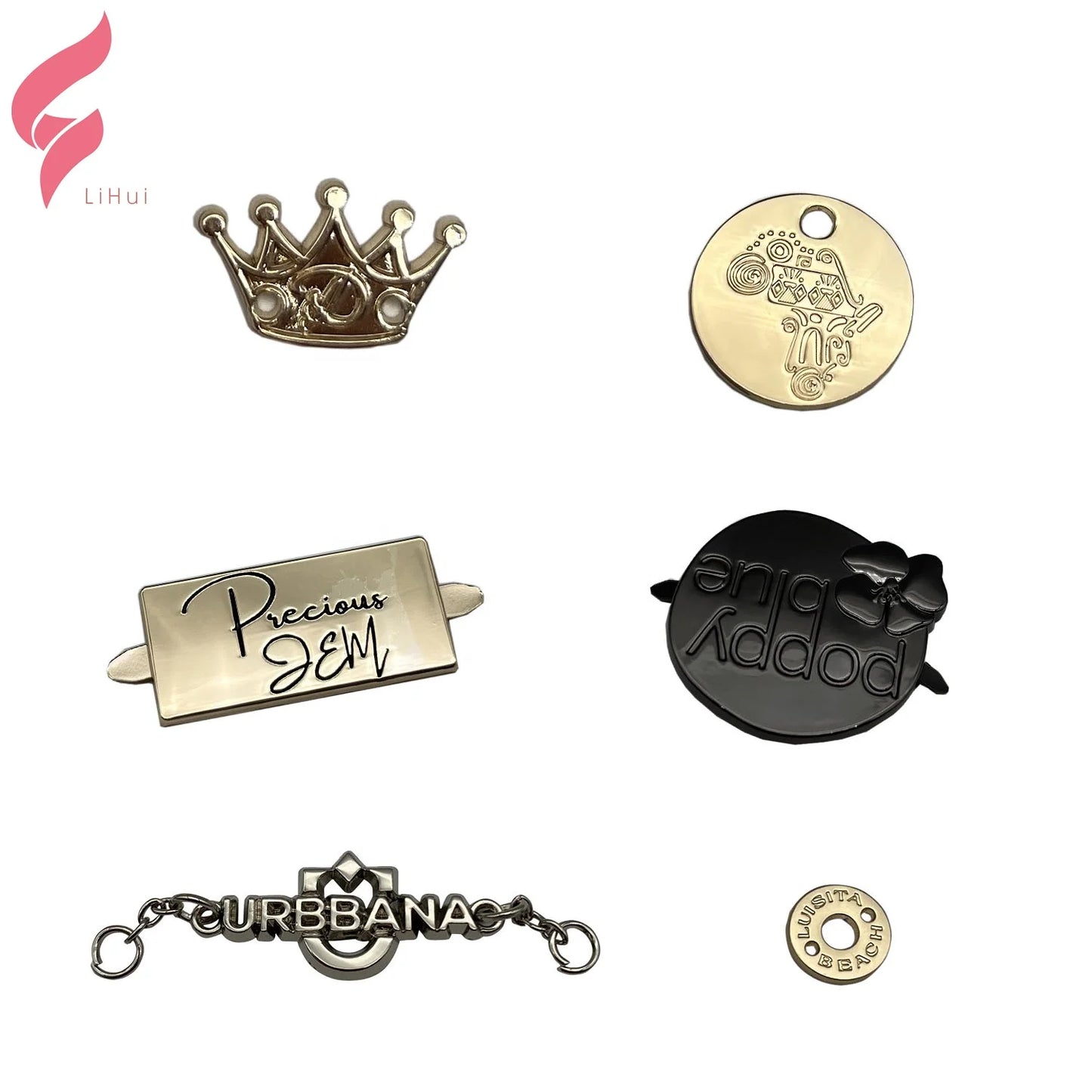 Lihui Hardware Custom-Made 3D Embossed Eco-Friendly Metal Labels & Brand Tags for Clothing Bags & Shoes with Debossed Finish