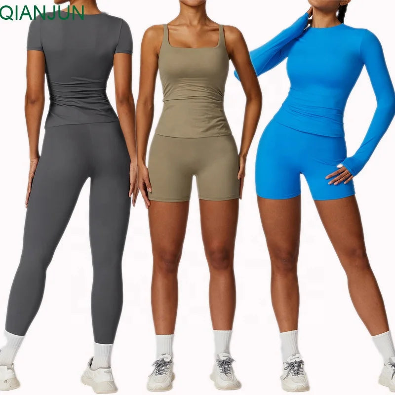 2024 New Plus Size 5 Piece Set Women Sports Fitness Wear High Waist Clothing Leggings Yoga Set Gym Outfit for Women
