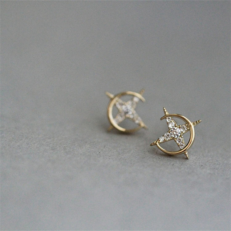 2025 New Trendy Pure Silver Gold Plated Jewelry White CZ Stud Earrings