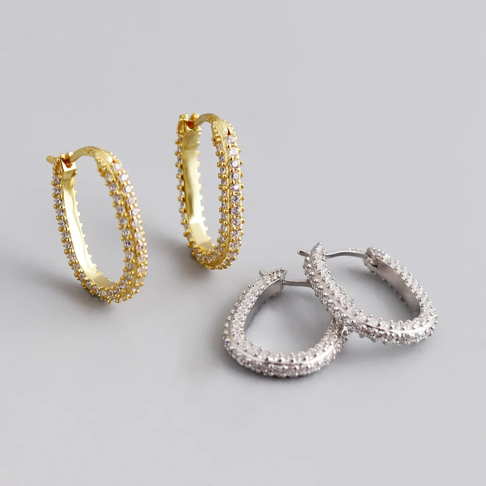 Pure 925 Sterling Silver Huggie Luxury Full White Zircon Gemstone Pave Hoop Earrings for Women Fine Jewelry EH1513