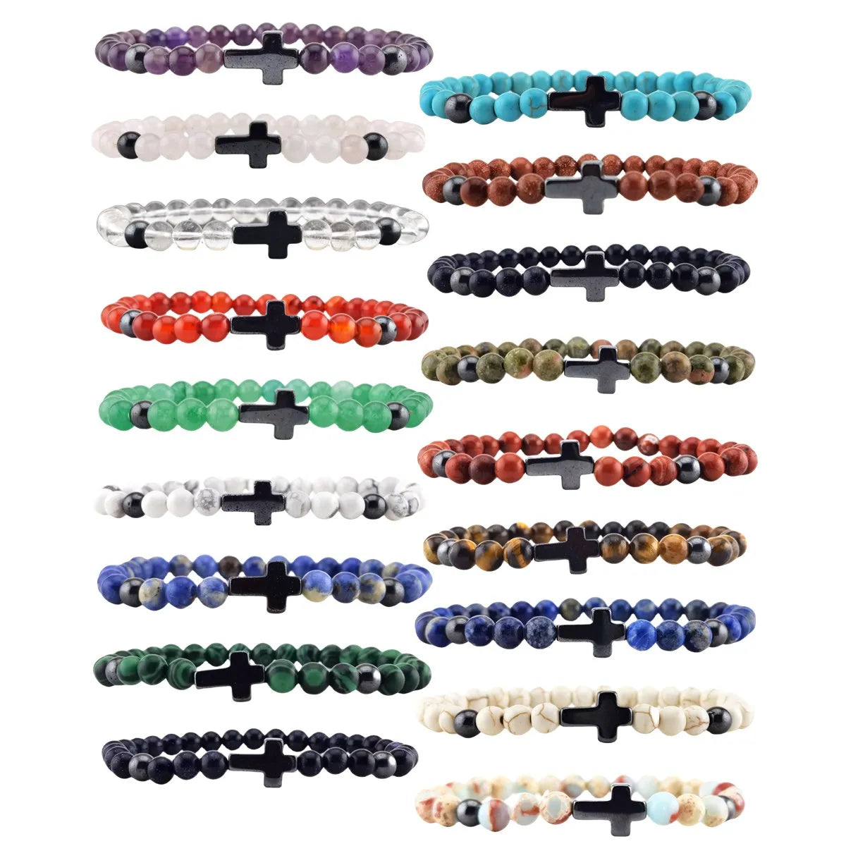 6mm Jewelry Natural Gemstone Hematite Beaded Bracelets High Quality Elastic Round Gemstone Bracelets