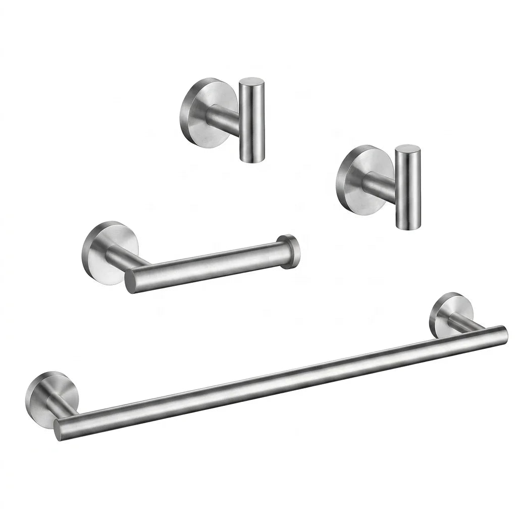 Brushed Stainless Steel 4 Piece Bathroom Hardware Set SUS304 Wall Mounted Towel Bar Paper Holder Robe Hook