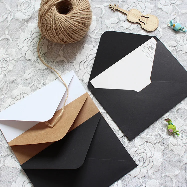 Wholesale Custom Classical White Black Kraft Blank Paper Thank You Card Mini Envelope