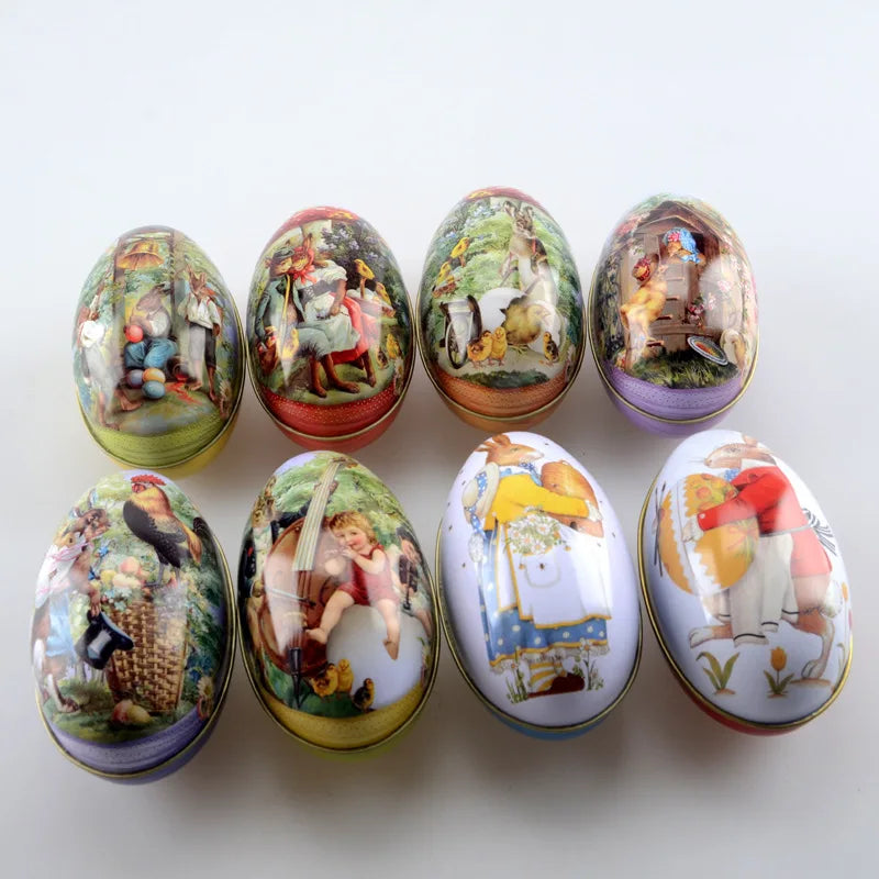 Easter Egg Shape Candy Packaging Tin Box Cute Tin Bunny Chick Printing Alloy Metal Easter Eggs Shaped Tin Candy Box