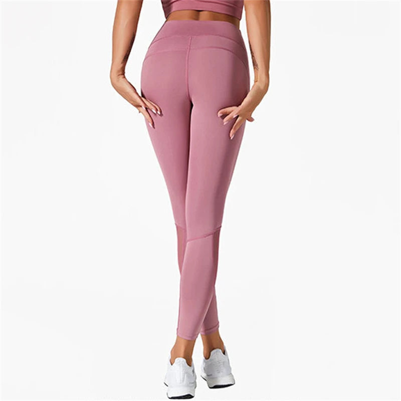 Custom Logo Soft High Waist Mesh Patchwork Yoga Leggings for Women Athletic Running Tight Pants Leggings