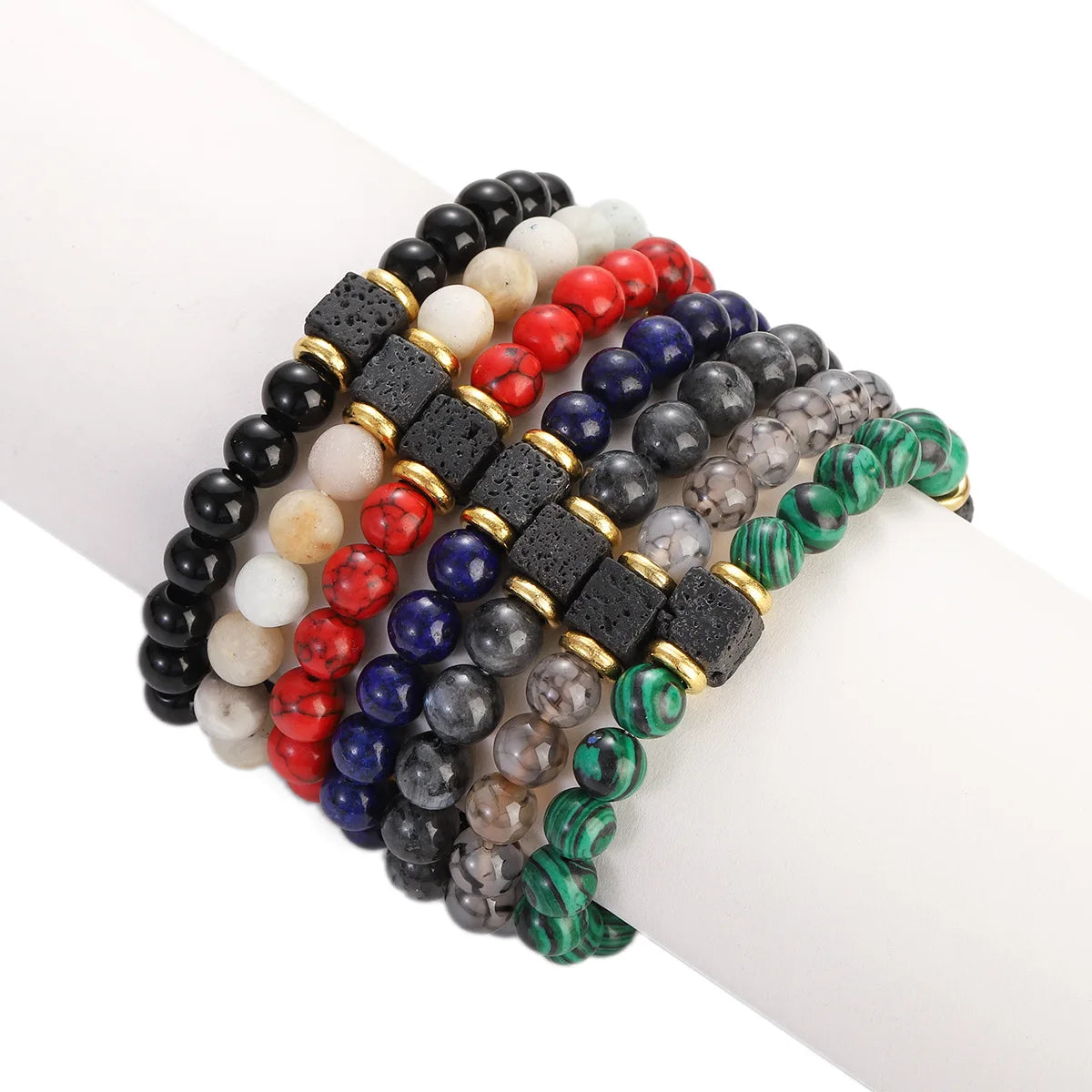 Men's Vintage Lava Block Bracelet Colored Marble Glass Beads New Volcano Stone Design Fashion Jewelry Bangle