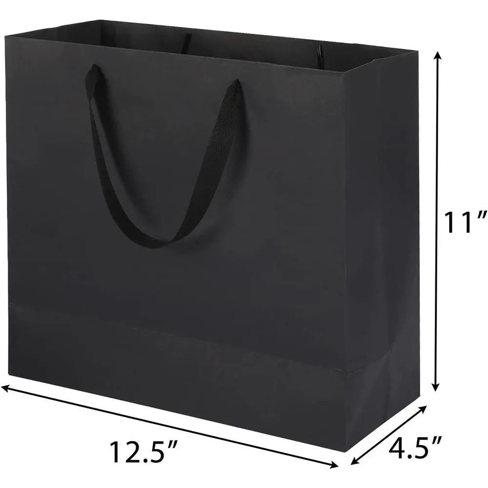 Hot Sale Custom Logo Size Fashion Black Cardboard Paper Party Favor Bags Recycled Materials with Hot Stamping Surface Treatme