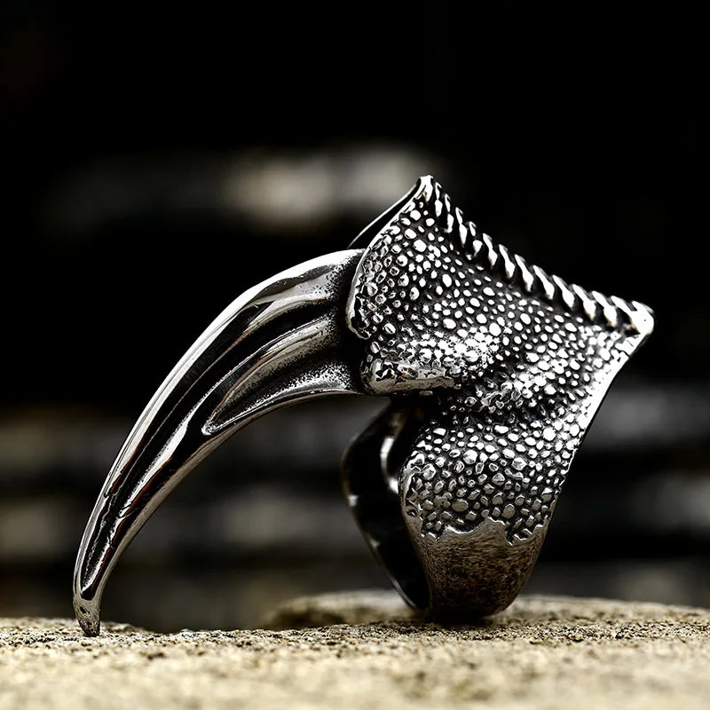 SS8-784R Viking Ravens Men Ring Norse Mythology Odin Crow Nordic Amulet Jewelry Rock Finger Animal Ring Huge Claw Ring