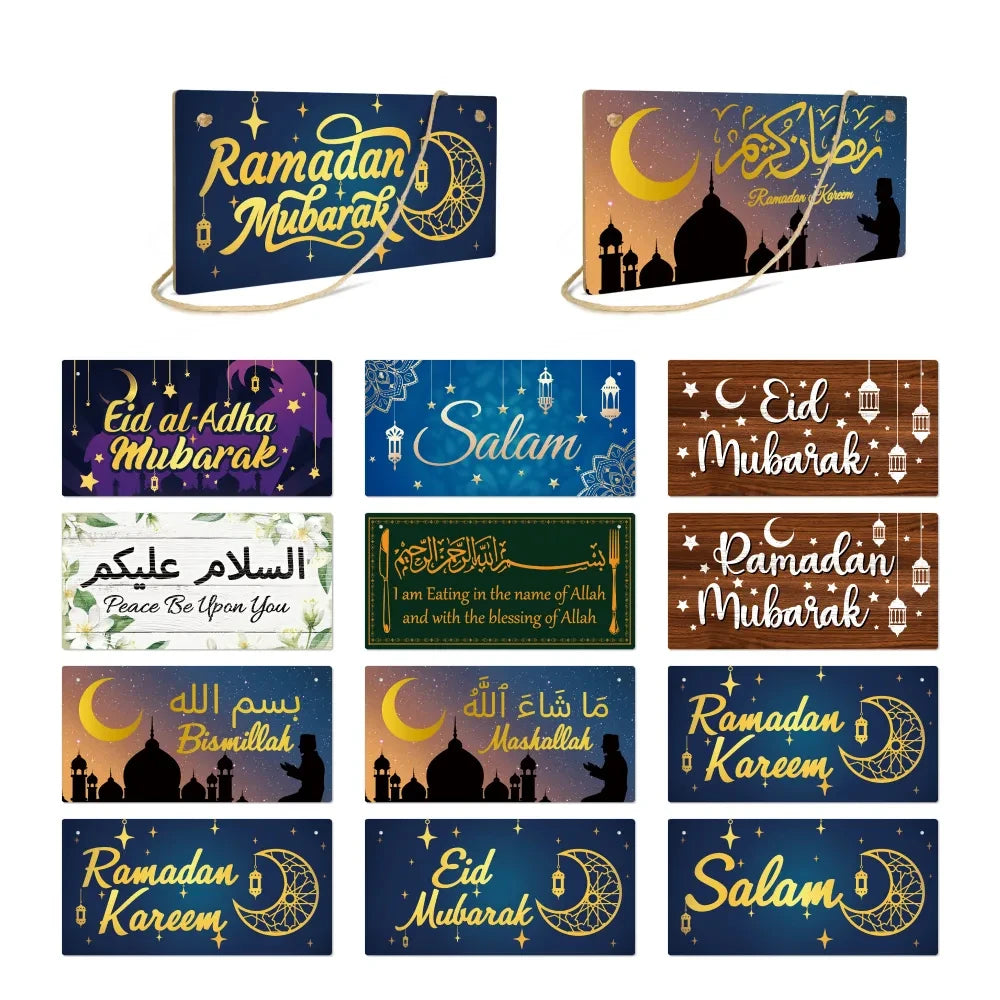 Putuo Decor Wholesale Ramadan Mubarak Rectangle Salam Wooden Sign for Islamic Decoration